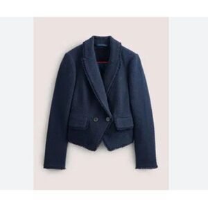 Boden Womens Cropped York Blazer UK 10 US 6 Navy Blue Textured U0112 NWT